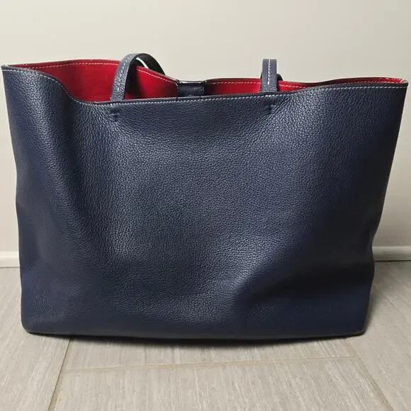 Tory Burch Perforated Tote Blue Bag Logo Shoulder Handbag - Picture 3 of 9